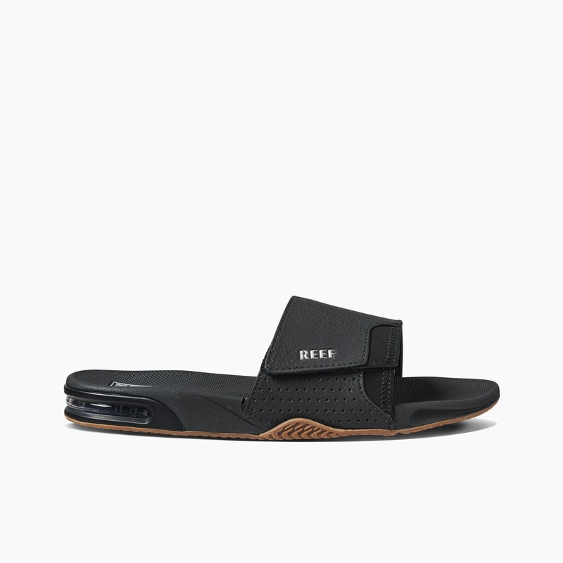 Men's Reef Fanning Slides Black / Silver | FWCCRFPY96T