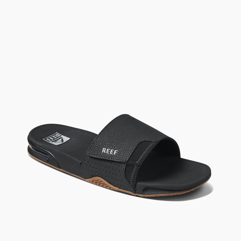Men's Reef Fanning Slides Black / Silver | FWCCRFPY96T