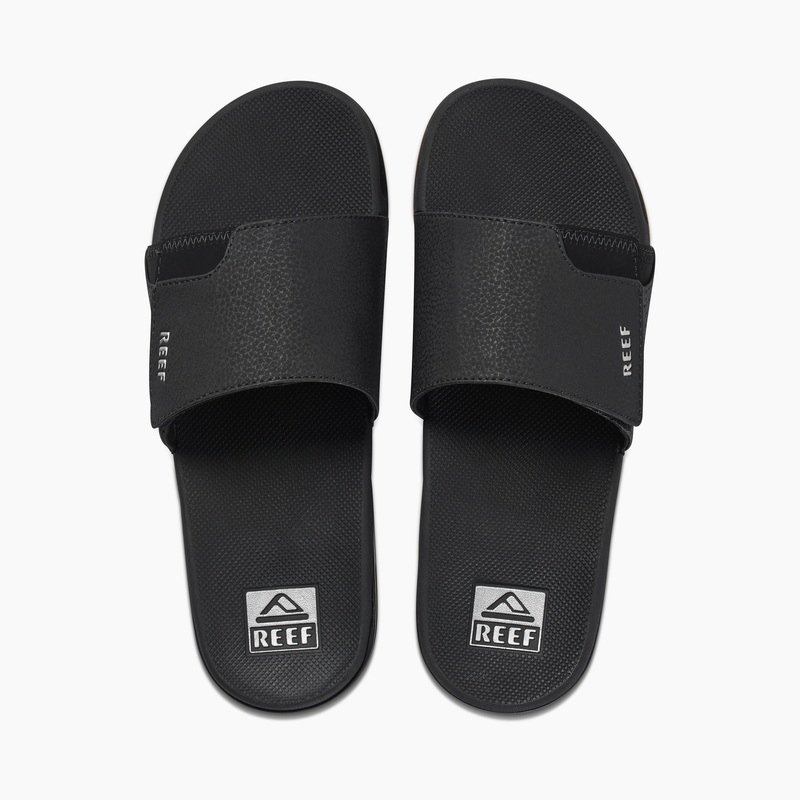 Men\'s Reef Fanning Slides Black / Silver | FWCCRFPY96T