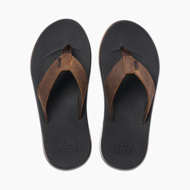 Men's Reef Leather Fanning Low Flip Flops Dark Brown | iQN2AZy34Lr