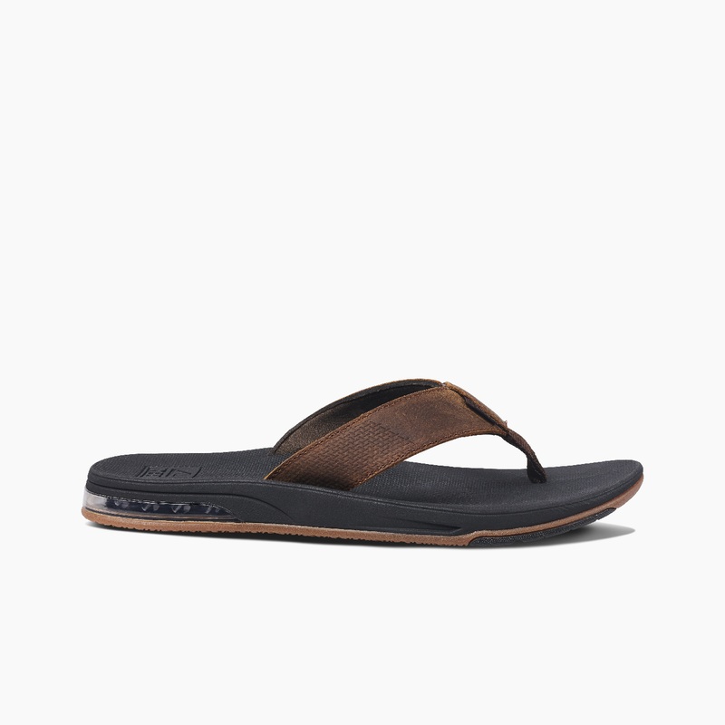 Men's Reef Leather Fanning Low Flip Flops Dark Brown | iQN2AZy34Lr