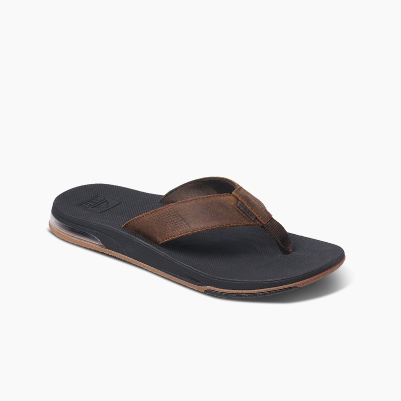 Men\'s Reef Leather Fanning Low Flip Flops Dark Brown | iQN2AZy34Lr