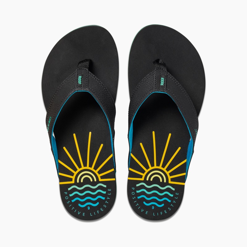 Men\'s Reef Newport X Life Is Good Flip Flops Black | HxGQ381qiJG