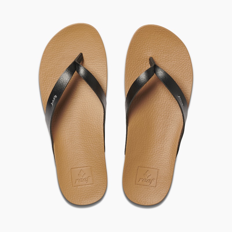 Women\'s Reef Cushion Court Flip Flops Black / Beige | 6i4uEgkJq5D
