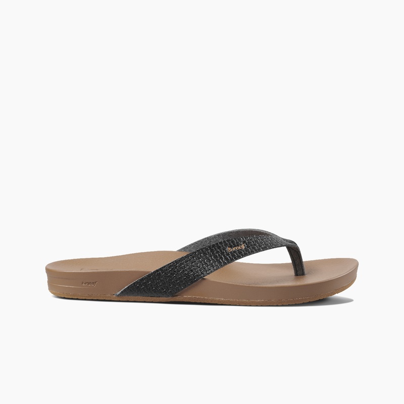 Women's Reef Cushion Court Flip Flops Black | J82VPHKuc48