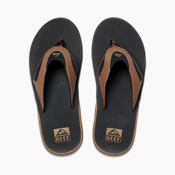 Men's Reef Fanning Flip Flops Black Brown | bjTmB3FF2hG