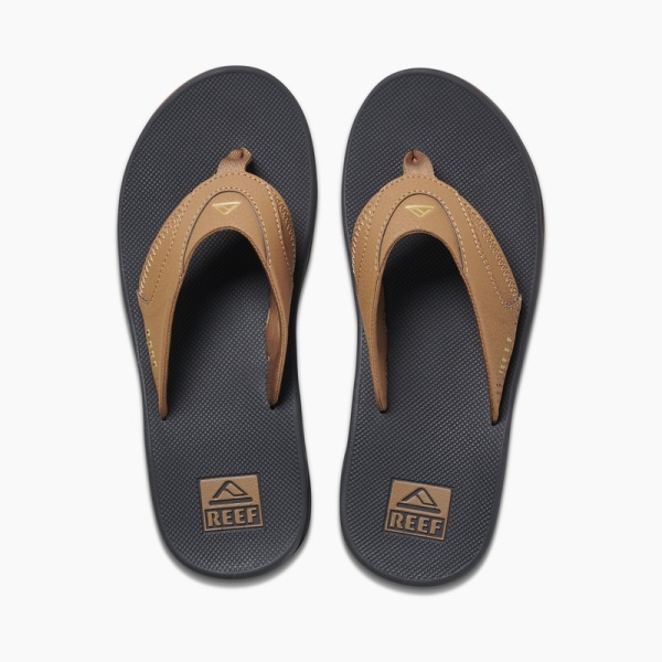 Men's Reef Fanning Flip Flops Grey Khaki | BTguhfy16VP