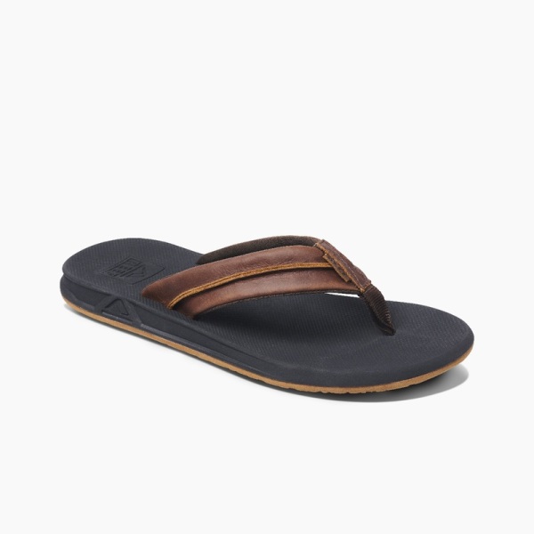 Men's Reef Leather Element Tqt Flip Flops Black / Brown | 3tZmzNsEJnC