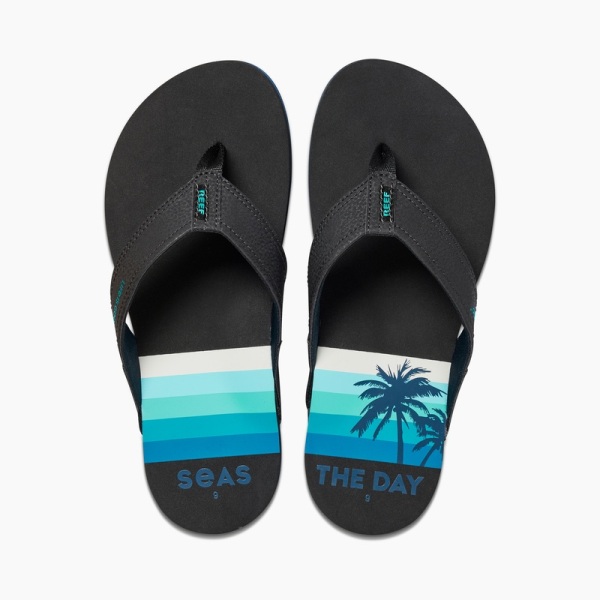 Men's Reef Newport X Life Is Good Flip Flops Blue Black | lvsPpb68UN2