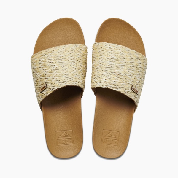 Women's Reef Cushion Scout Braids Slides Beige | 05Mv7cqNLnx