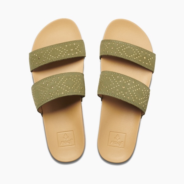 Women's Reef Cushion Vista Stud Slides Olive | yzNqr7iom8W