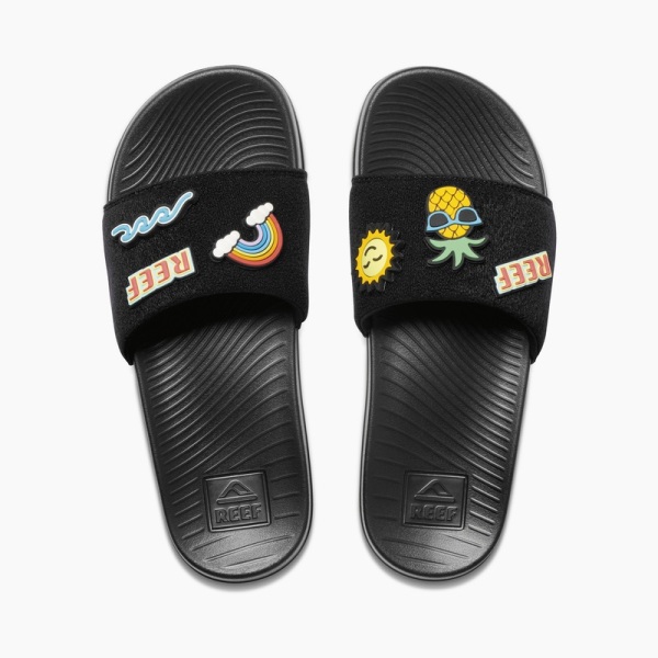 Women's Reef Patch Me Up Slides Black | nBX12JvftUr